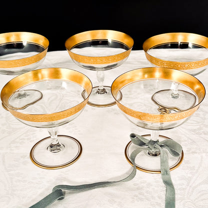 Gold Rimmed Champagne Coupes (Set of 5)