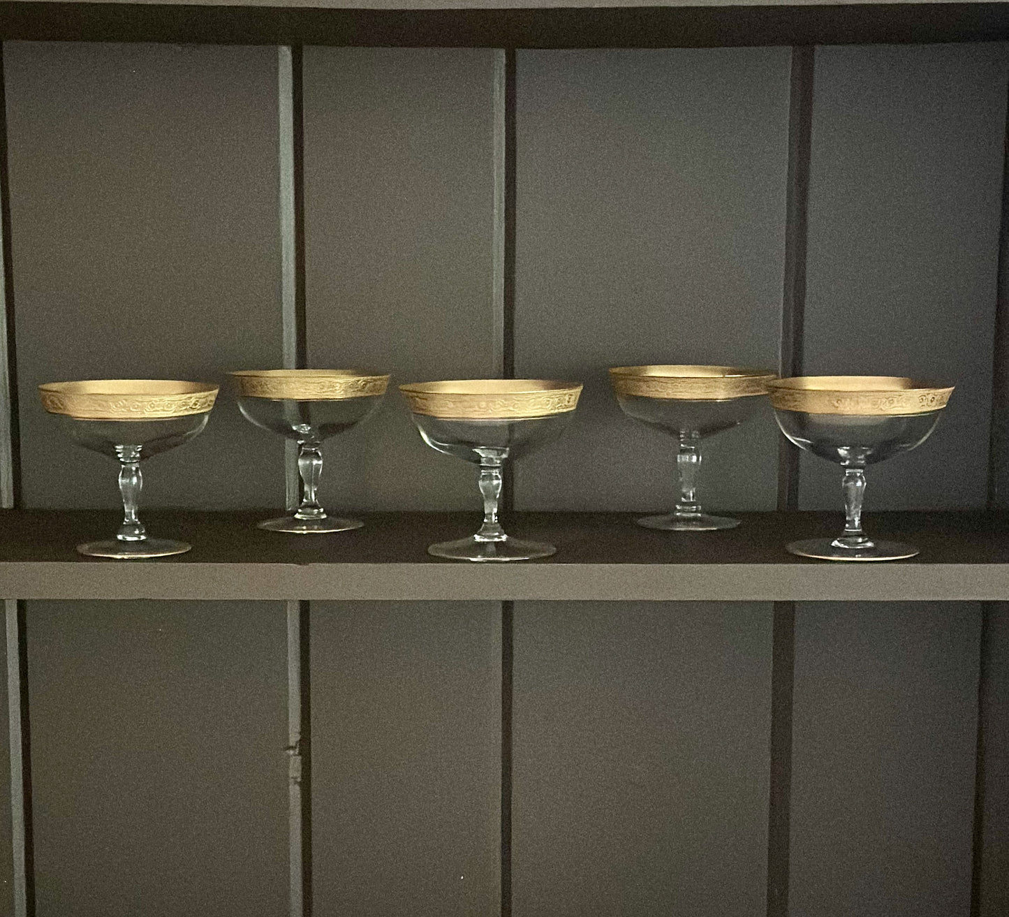 Gold Rimmed Champagne Coupes (Set of 5)