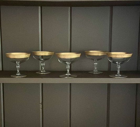 Gold Rimmed Champagne Coupes (Set of 5)